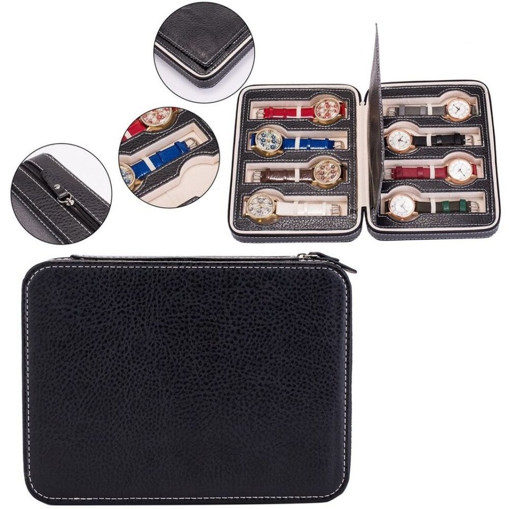 8-Slot Portable Watch Box Travel Case Storage Organizer Black NEW